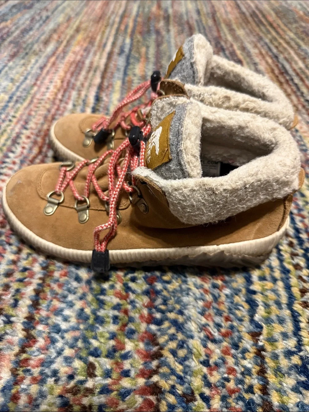 Sorel Kids Tan Suede Boots with Pink Laces